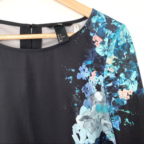 Navy Dress with Watercolour Floral Pattern - Picture 3 of 5